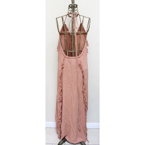 Aya Sacred Wear Dusty Rose Boho Tassel Fringe Halter Maxi Dress Size Large - Picture 5 of 6